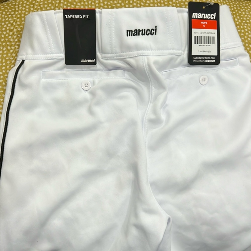 (NWT) Marucci White Double Knit Baseball Pants w black piping (Sz: Mens Small)
